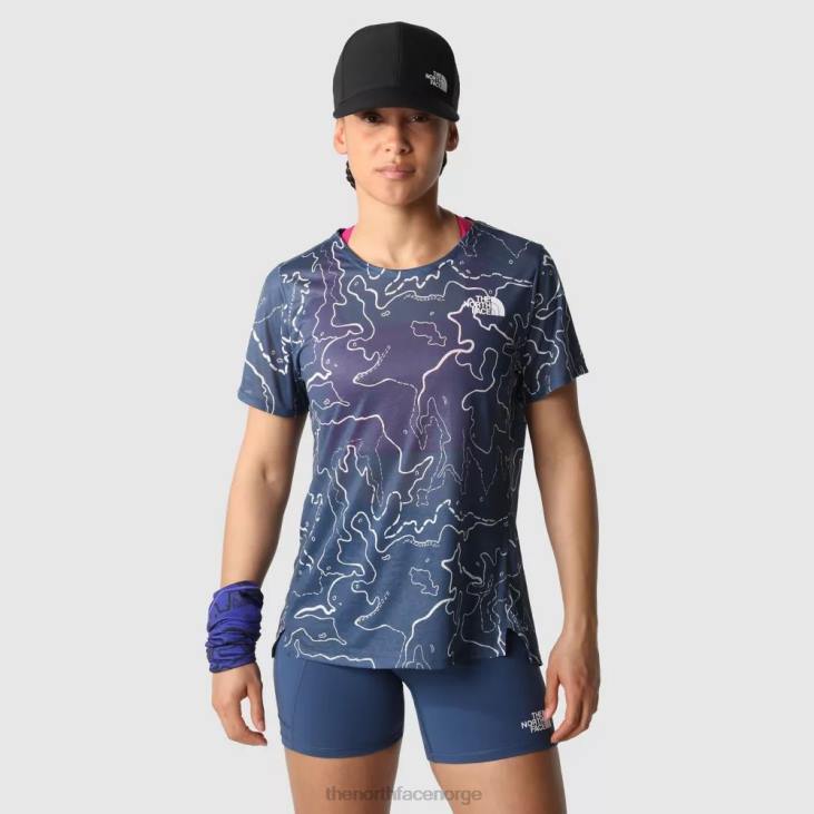 kortermet t-skjorte for kvinner med trykt sunrise V20J1863 skyggefull blå dal The North Face